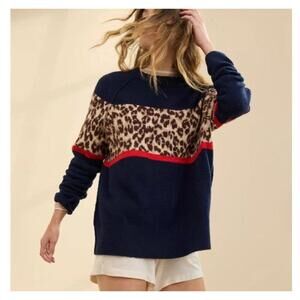 Aerie Oversized Leopard Stripe Sweater Navy sz XS